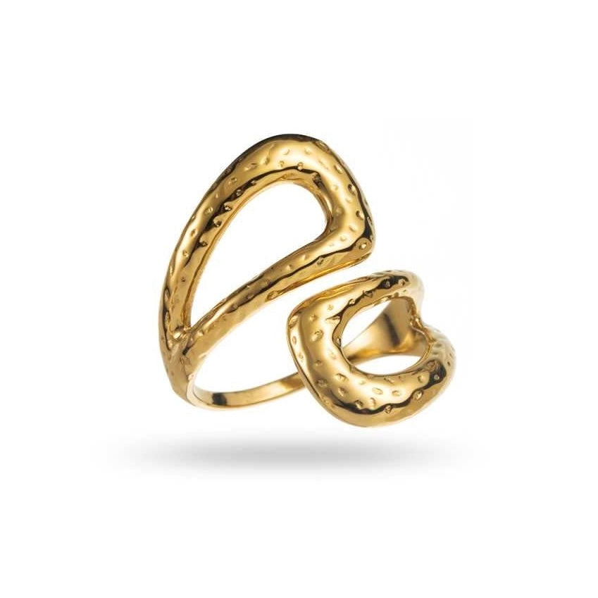 Bague double goutte ajourée dorée en acier inoxydable réglable – bijou hypoallergénique résistant à l’eau