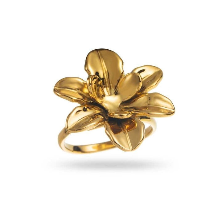 Bague fleur de lys dorée en acier inoxydable réglable – bijou femme élégant hypoallergénique résistant à l’eau