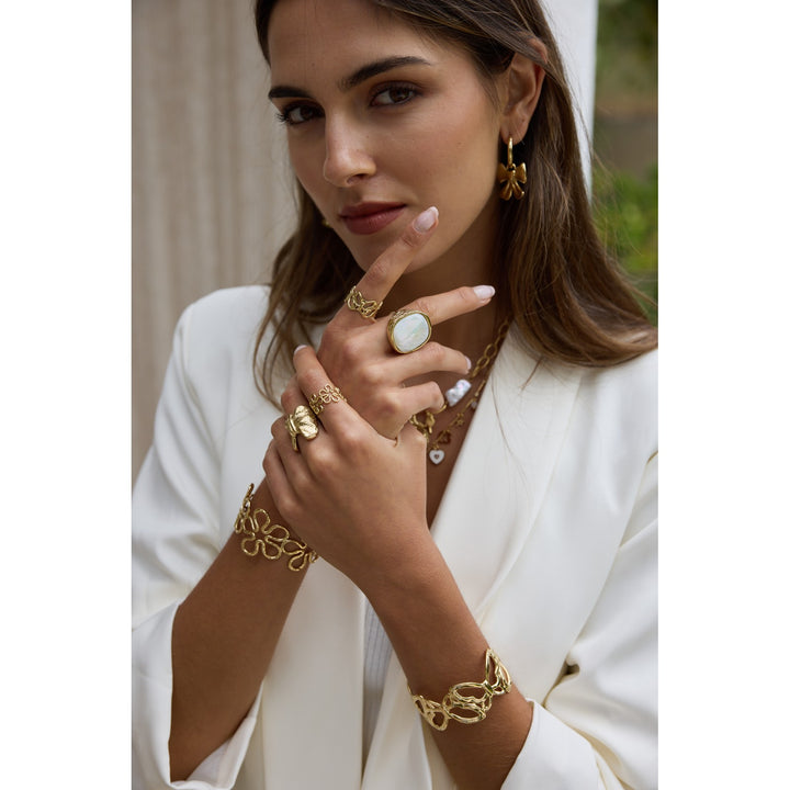 Gold Flower Farandole Bangle Ring – Adjustable stainless steel