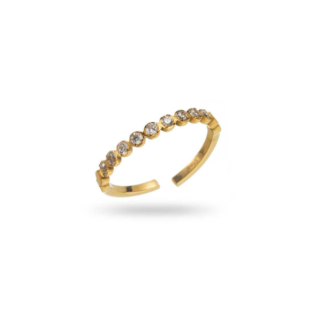Bague dorée ligne étincelante effet diamant en acier inoxydable réglable
