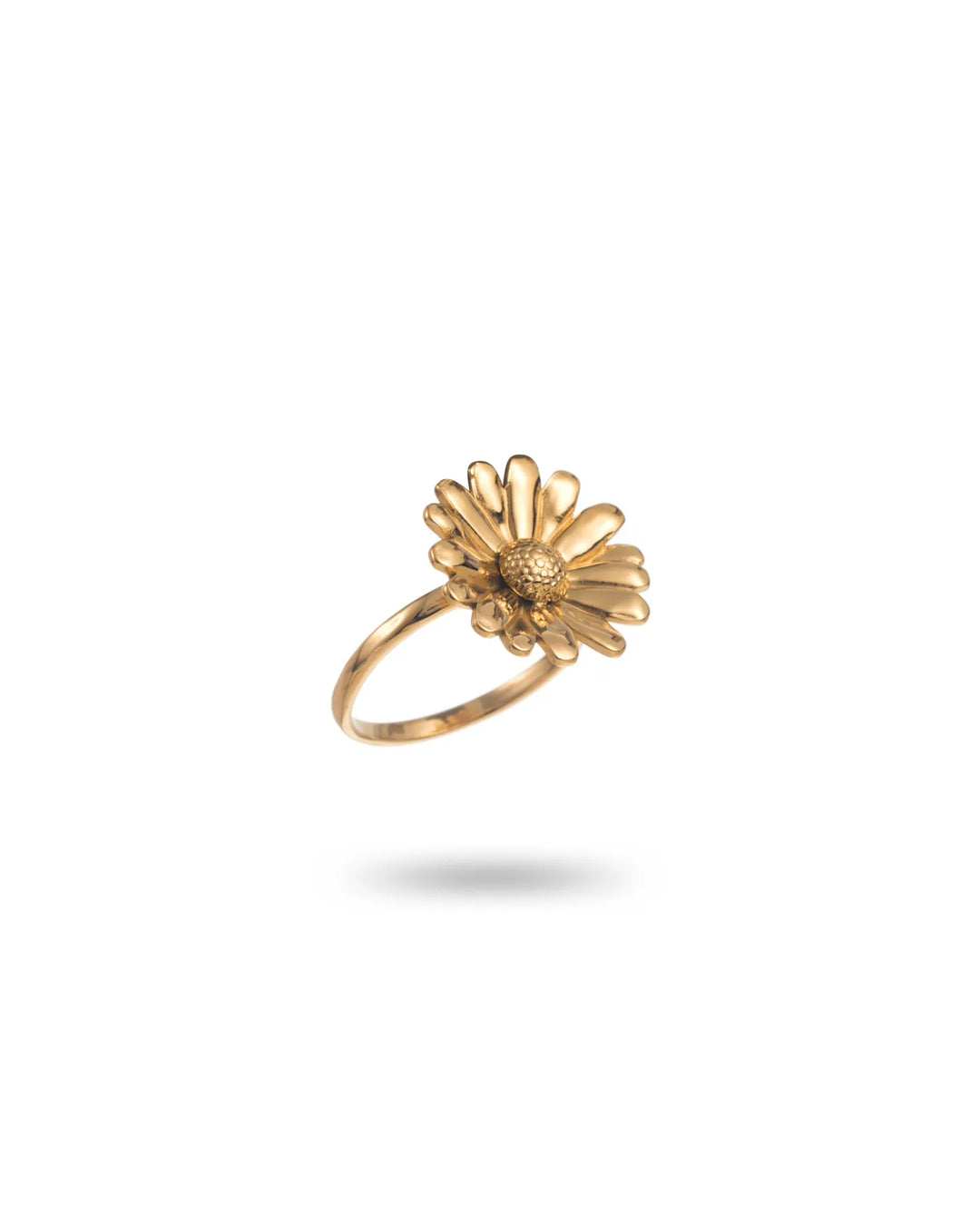 Bague marguerite dorée femme en acier inoxydable, ajustable et hypoallergénique, avec fleur en relief