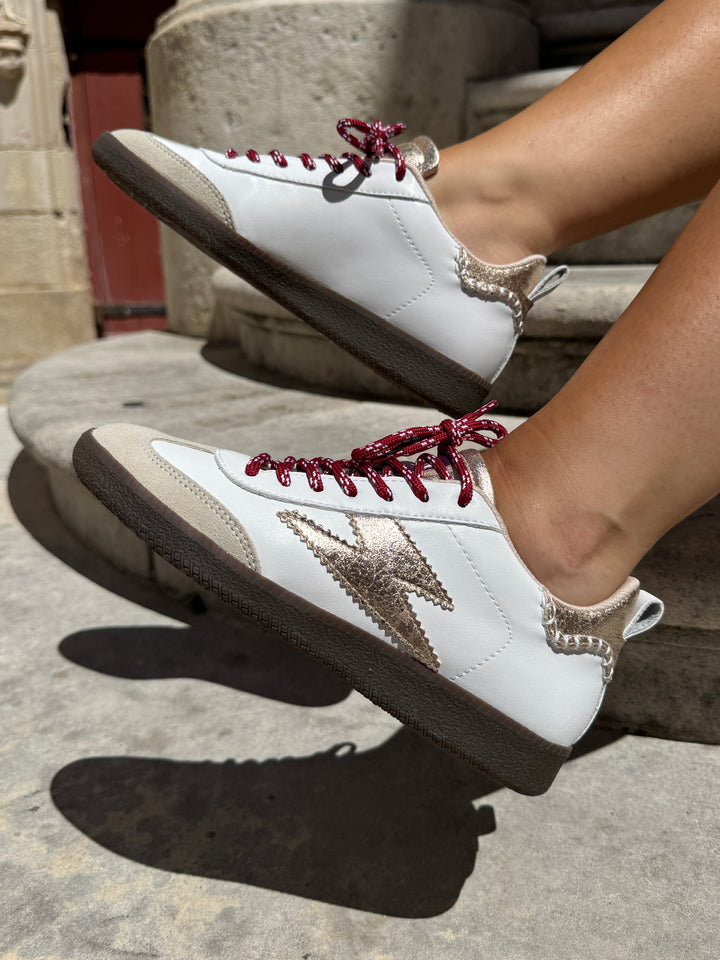 Baskets basses éclair doré ASHLEY C402 en cuir blanc Semerdjian