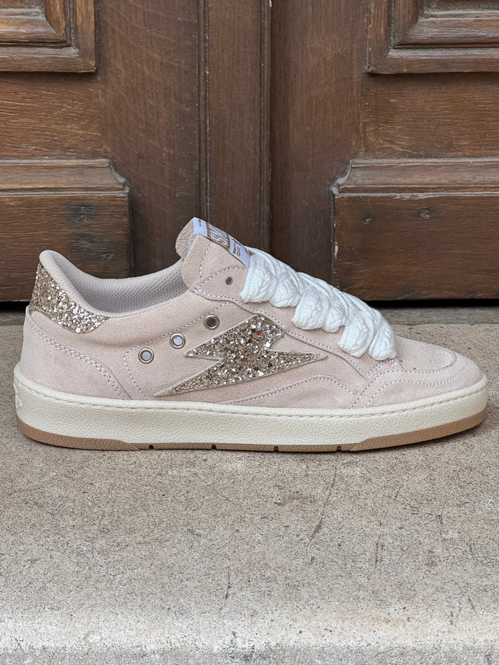 Baskets basses nubuck beige DANY D359 éclair glitter doré Semerdjian