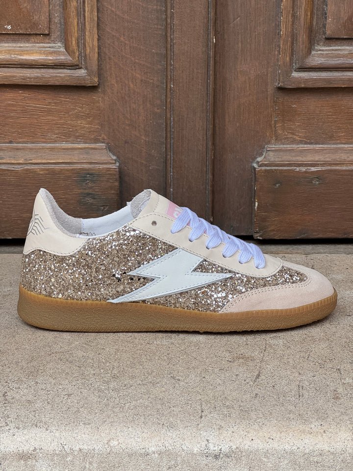 Baskets basses paillettes dorées EMILY D325 éclair blanc Semerdjian