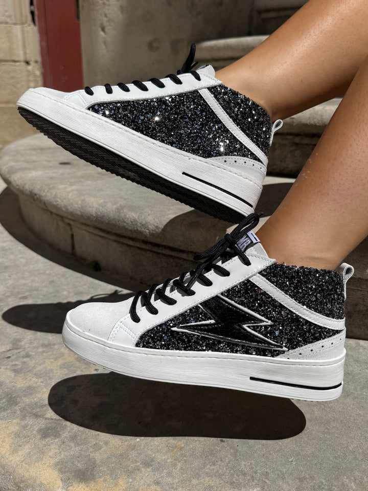 Baskets mi-haute avec ses paillettes noires GIBRA C312 en cuir avec son éclair noir en cuir lisse Semerdjian
