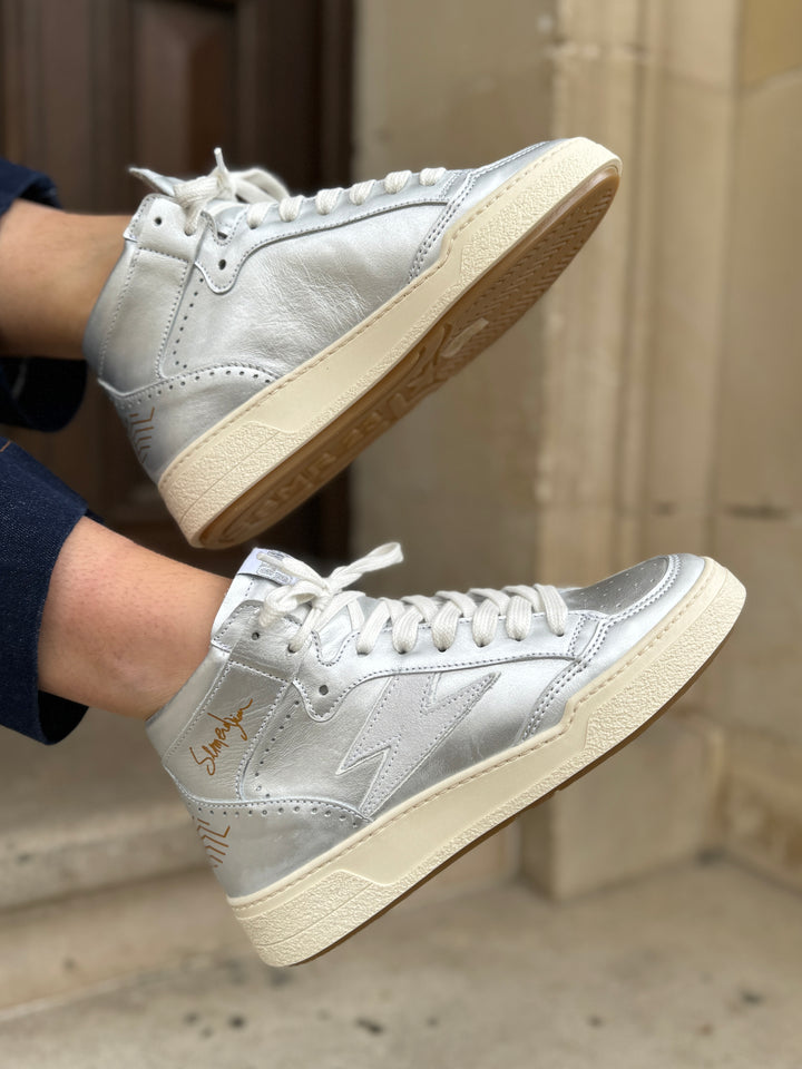 Baskets montantes en cuir irisé argenté BRAGA B449 Semerdjian