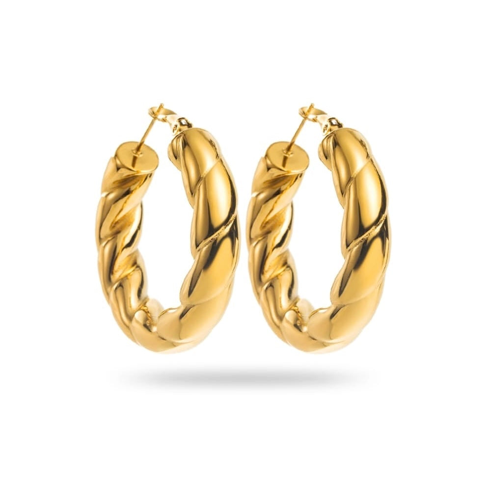 Boucles d’oreilles créoles torsadées dorées en acier inoxydable 3,5 cm – résistantes à l’eau et hypoallergéniques