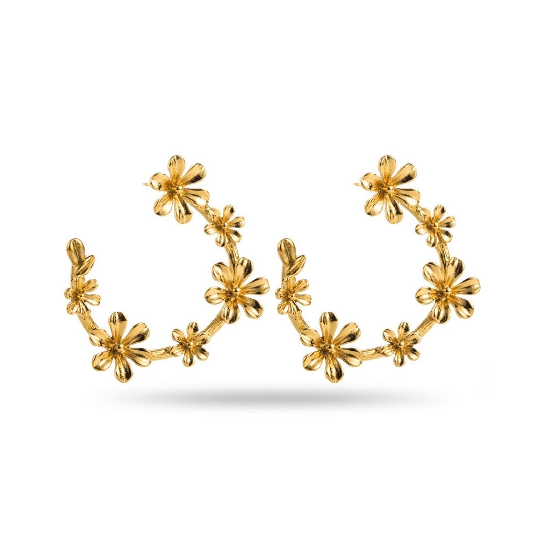 Boucles d’oreilles demi-créoles dorées couronne de fleurs, bijoux tendance 4,5 cm hypoallergéniques