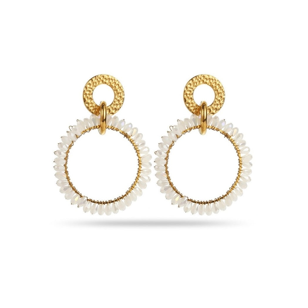 Boucles d’oreilles dorées en cristal de verre blanc, bijou élégant et hypoallergénique, 6 cm