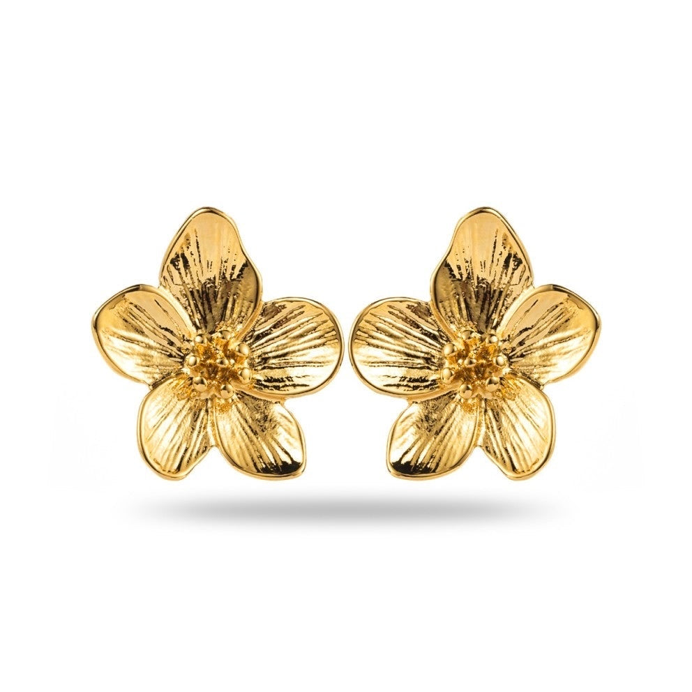 Boucles d’oreilles puces dorées en forme de fleur avec cœur de pollen, élégantes, résistantes à l’eau et hypoallergéniques.