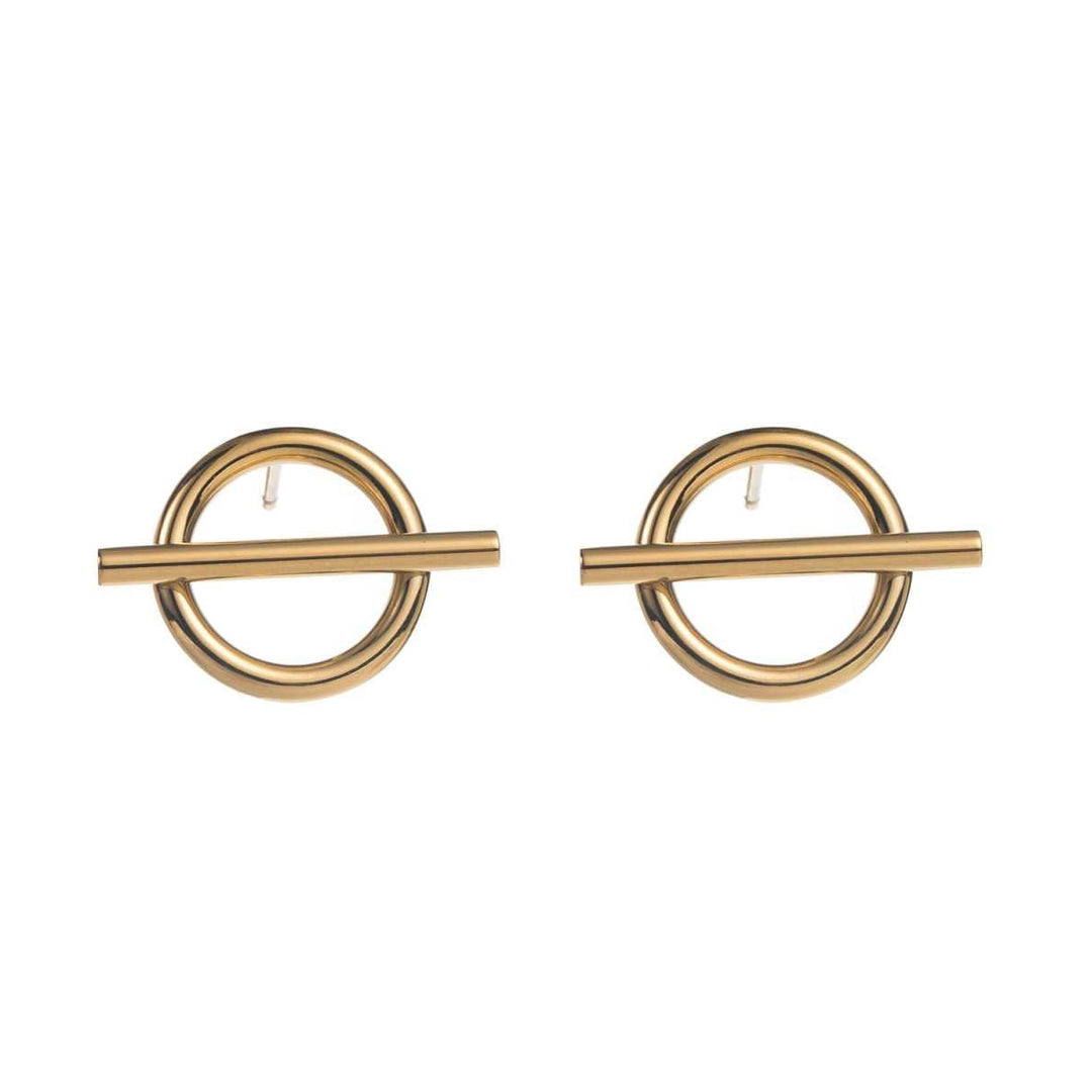 Boucles d’oreilles anneaux barrés dorés en acier inoxydable résistantes à l’eau
