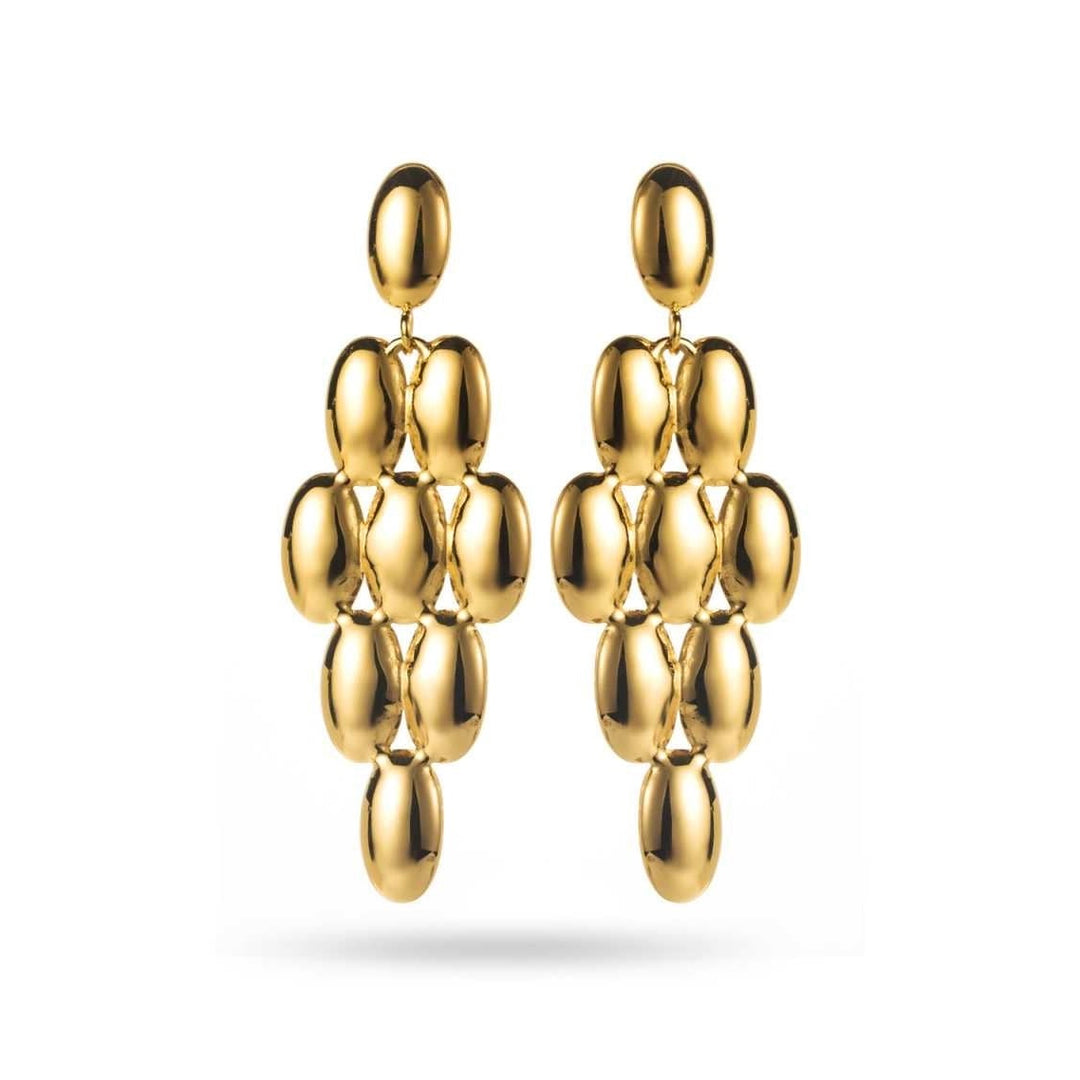 Boucles d’oreilles dorées en forme de losange avec gouttes d’eau assemblées, acier inoxydable hypoallergénique 5,5 cm