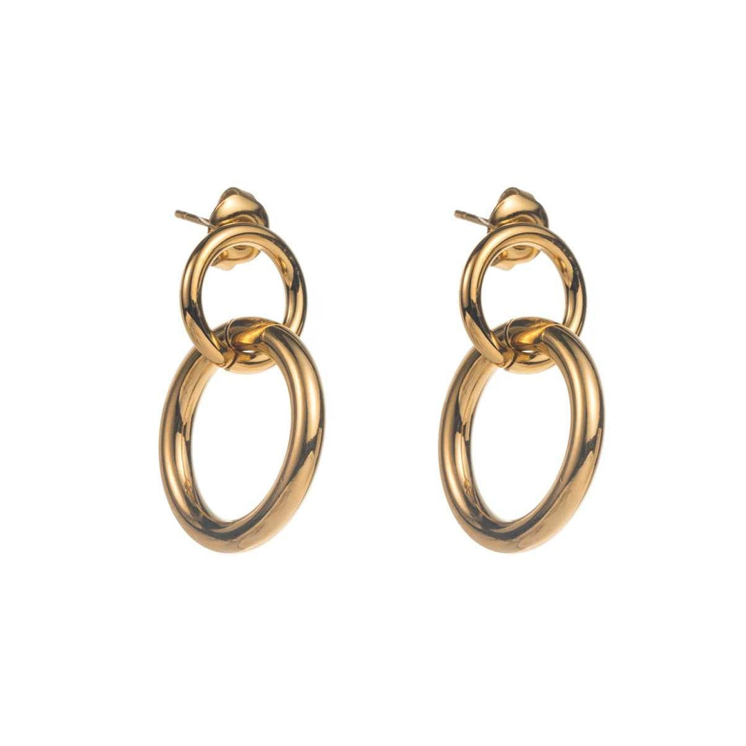 Boucles d’oreilles double anneaux enlacés dorés en acier inoxydable résistantes à l’eau