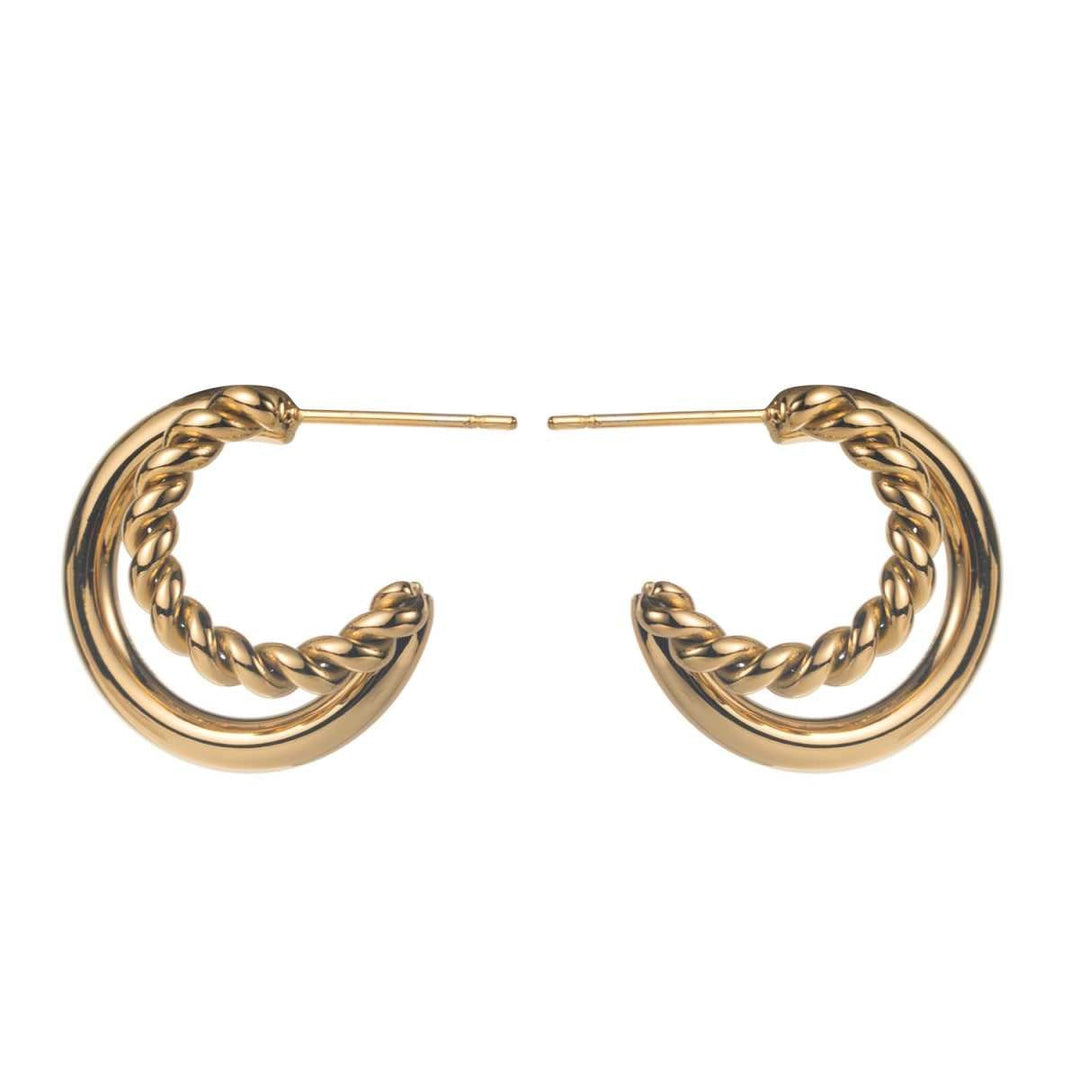 Boucles d’oreilles double demi-anneaux dorés torsadés en acier inoxydable résistantes à l’eau