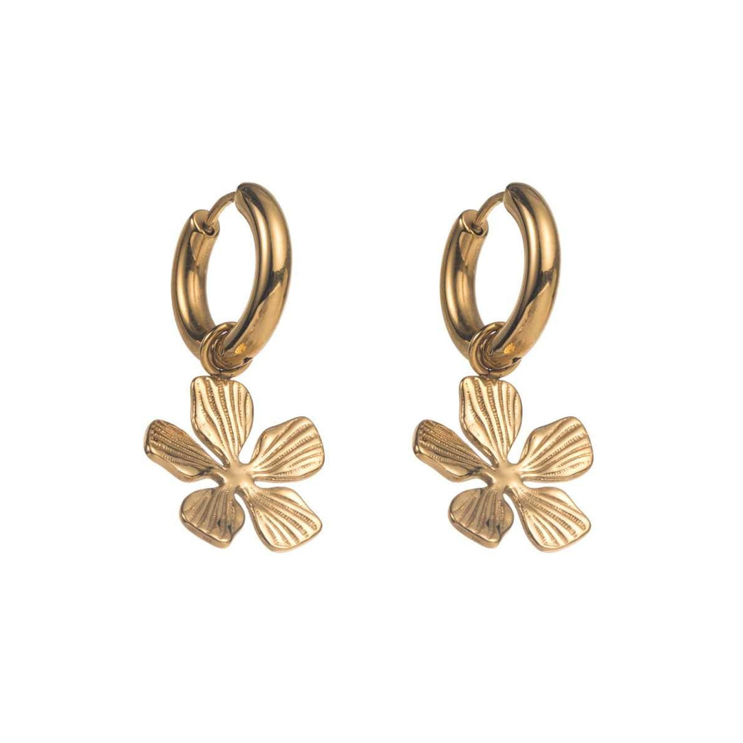 Boucles d’oreilles marguerite dorée martelée en acier inoxydable résistantes à l’eau
