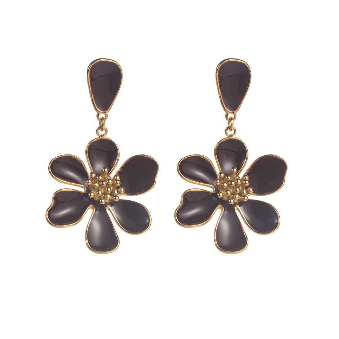 Boucles d’oreilles marguerite marron avec centre doré hypoallergéniques