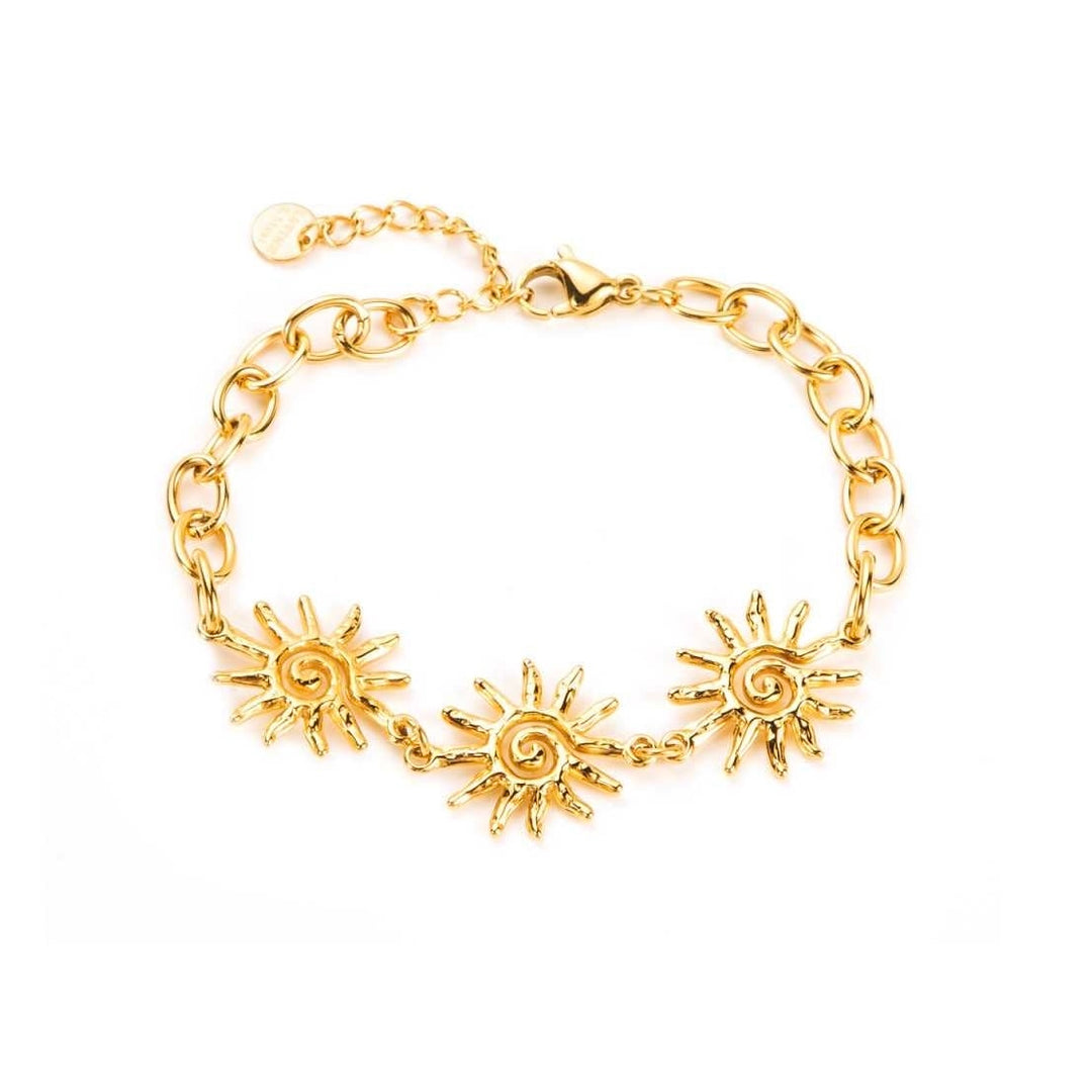 Bracelet chaîne doré avec trois soleils en acier inoxydable, réglable, hypoallergénique, résistant à l’eau et à l’oxydation