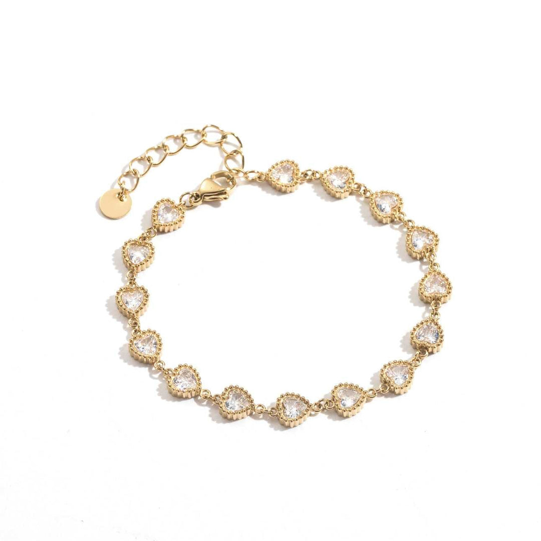 Bracelet doré en acier inoxydable avec cœur effet diamant sur chaîne fine