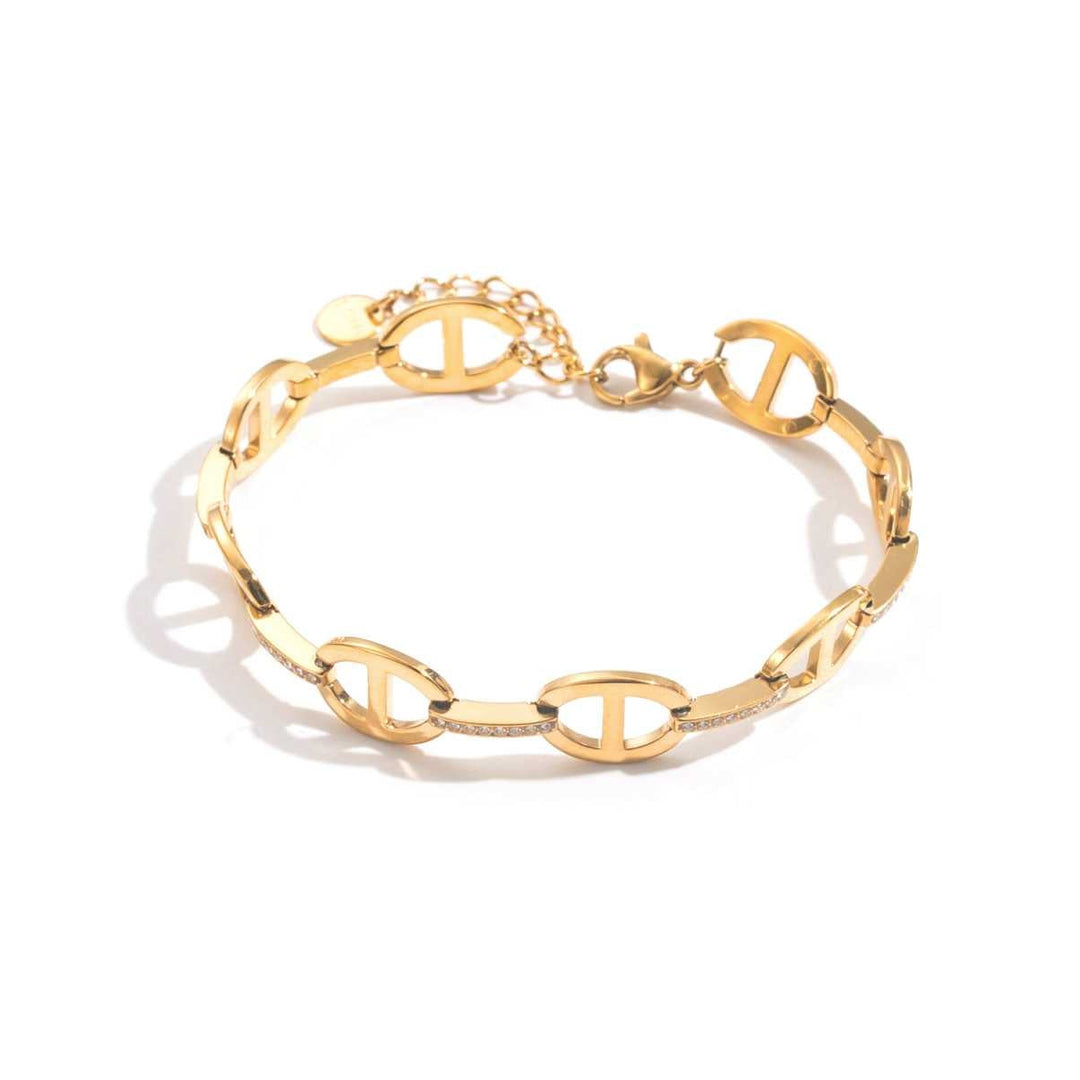 Bracelet doré grain de café avec strass blancs maille épaisse ajustable