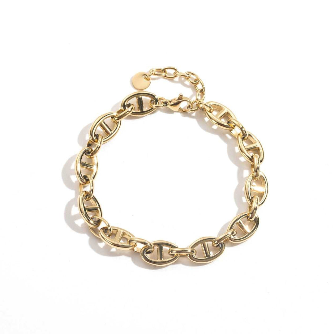 Bracelet doré en acier inoxydable à gros maillons réglable