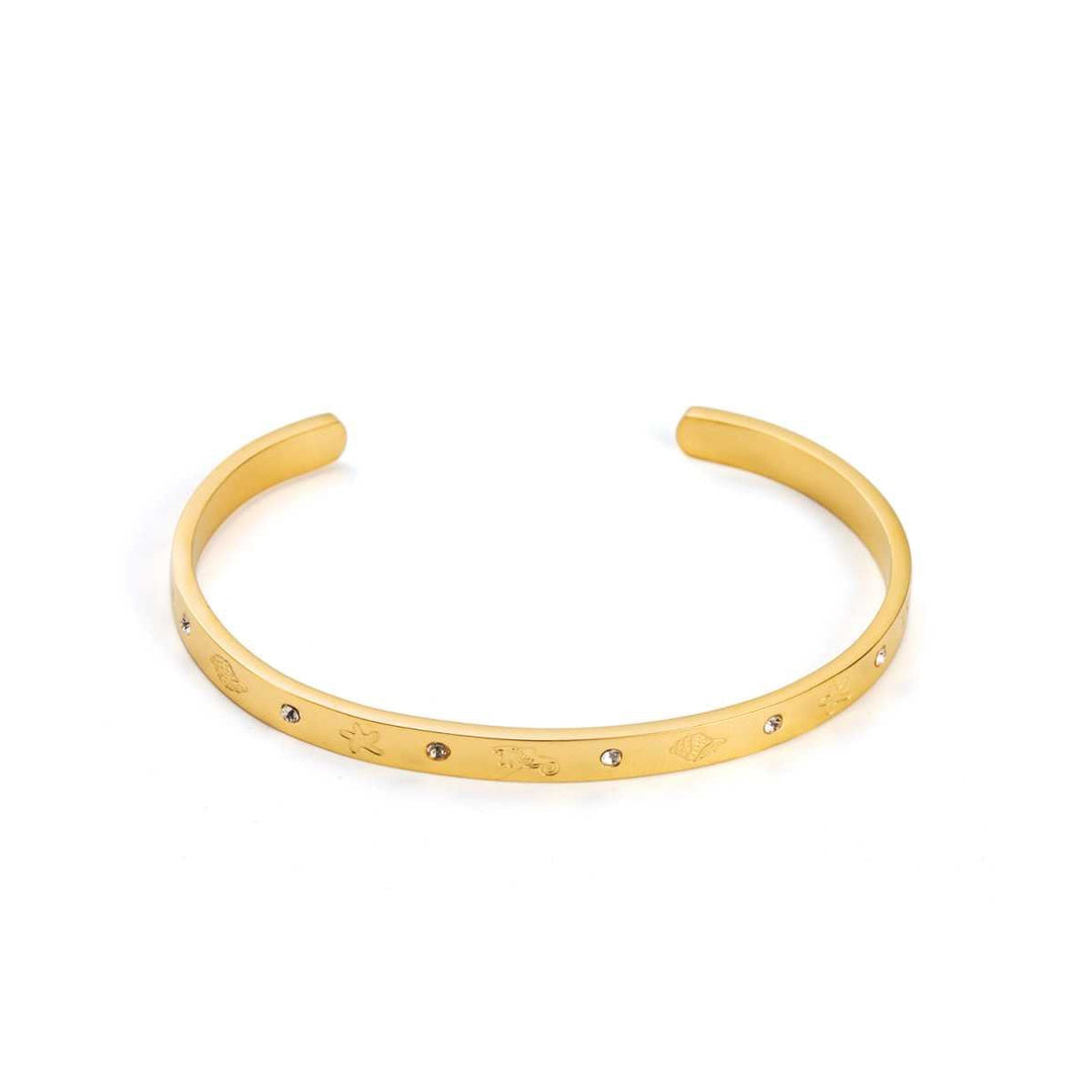 Bracelet jonc doré incrusté de diamants en acier inoxydable, résistant à l’eau et hypoallergénique
