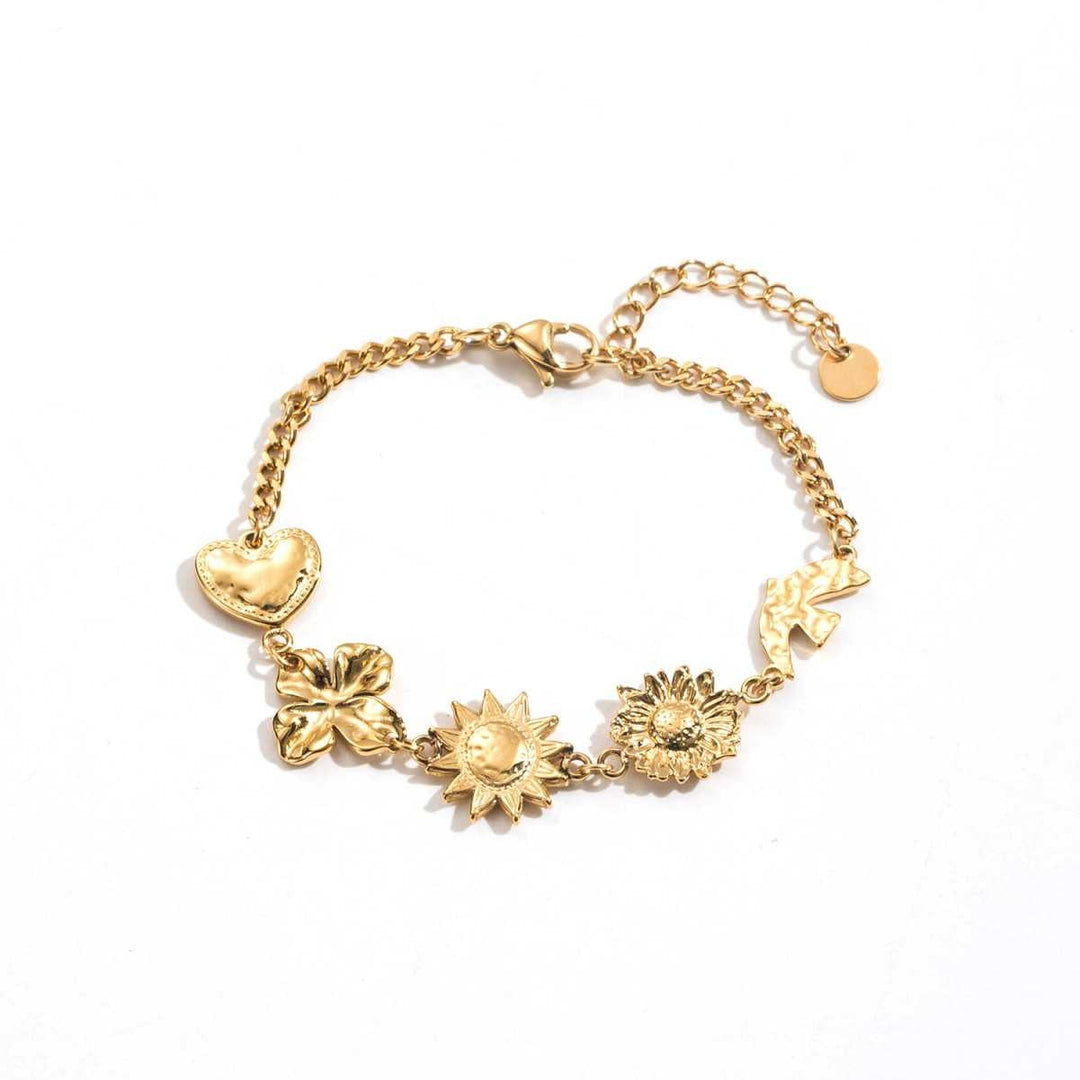 bracelet doré petite maille avec 5 charms en acier inoxydable réglable 16+3 cm