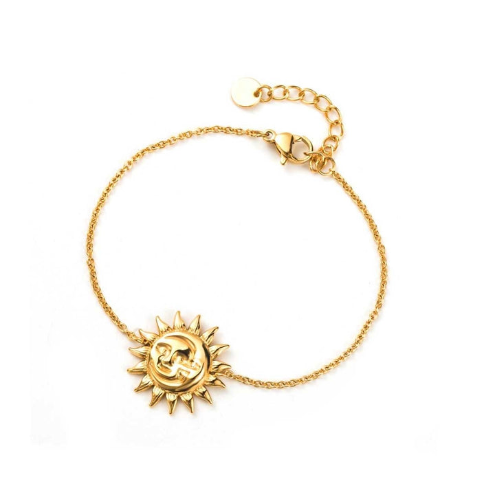 Bracelet doré Sunshine avec soleil central sur chaîne fine en acier inoxydable