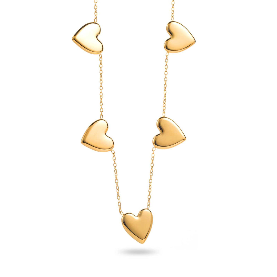 Collier 5 cœurs doré sur chaîne fine en acier inoxydable
