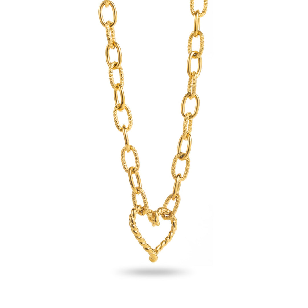 Collier doré en acier inoxydable avec pendentif cœur torsadé – bijou tendance résistant à l’eau
