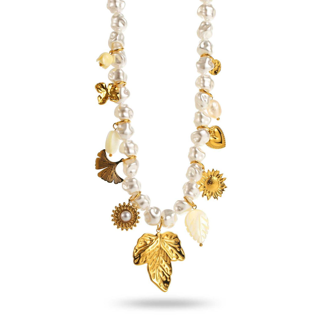 Collier doré en acier inoxydable avec fausses pierres blanches, breloques soleil, fleur et cœur, réglable 40+5 cm, hypoallergénique et résistant à l’eau