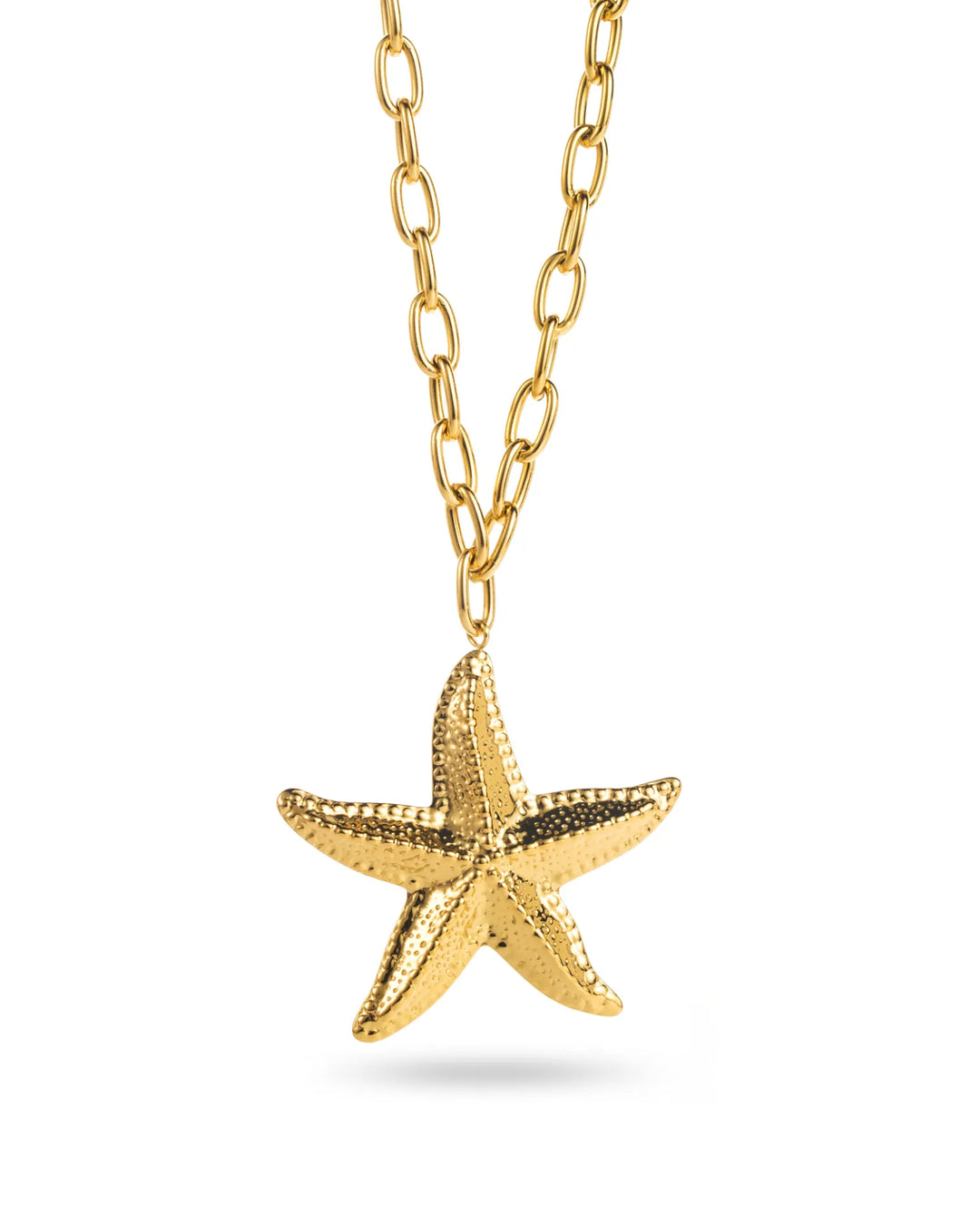 Collier doré en acier inoxydable avec pendentif étoile de mer et chaîne maille tendance pour femme.