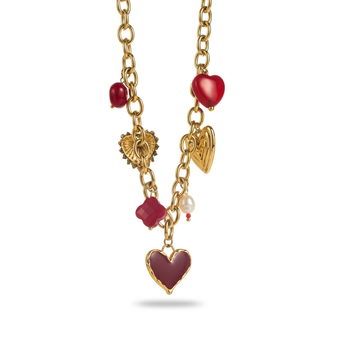 Collier multicœur doré et bordeaux en acier inoxydable – Bijou réglable, hypoallergénique, résistant à l’eau et durable