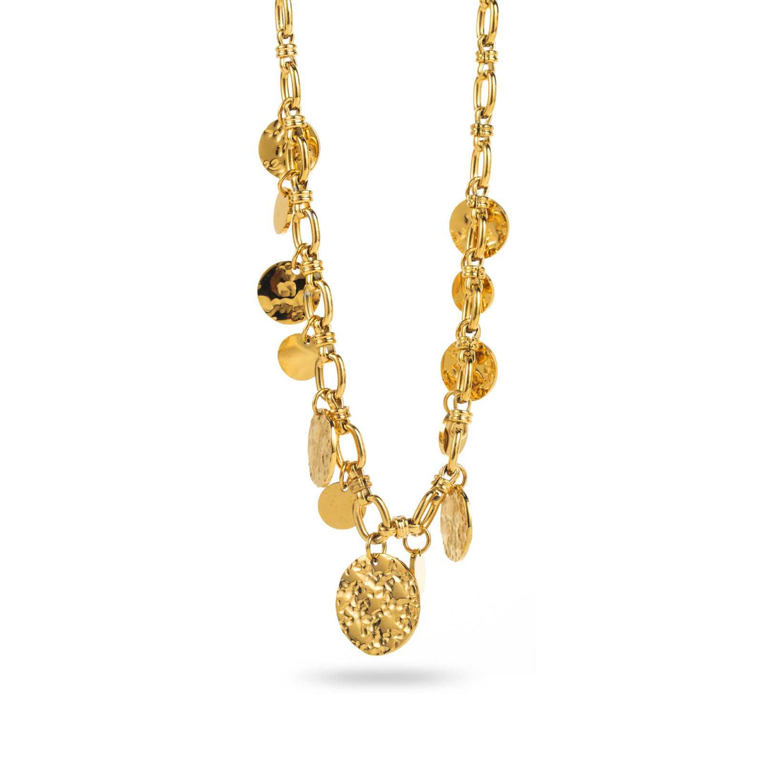 Collier pampilles dorées en acier inoxydable avec chaîne maillon ajustable 42+5 cm