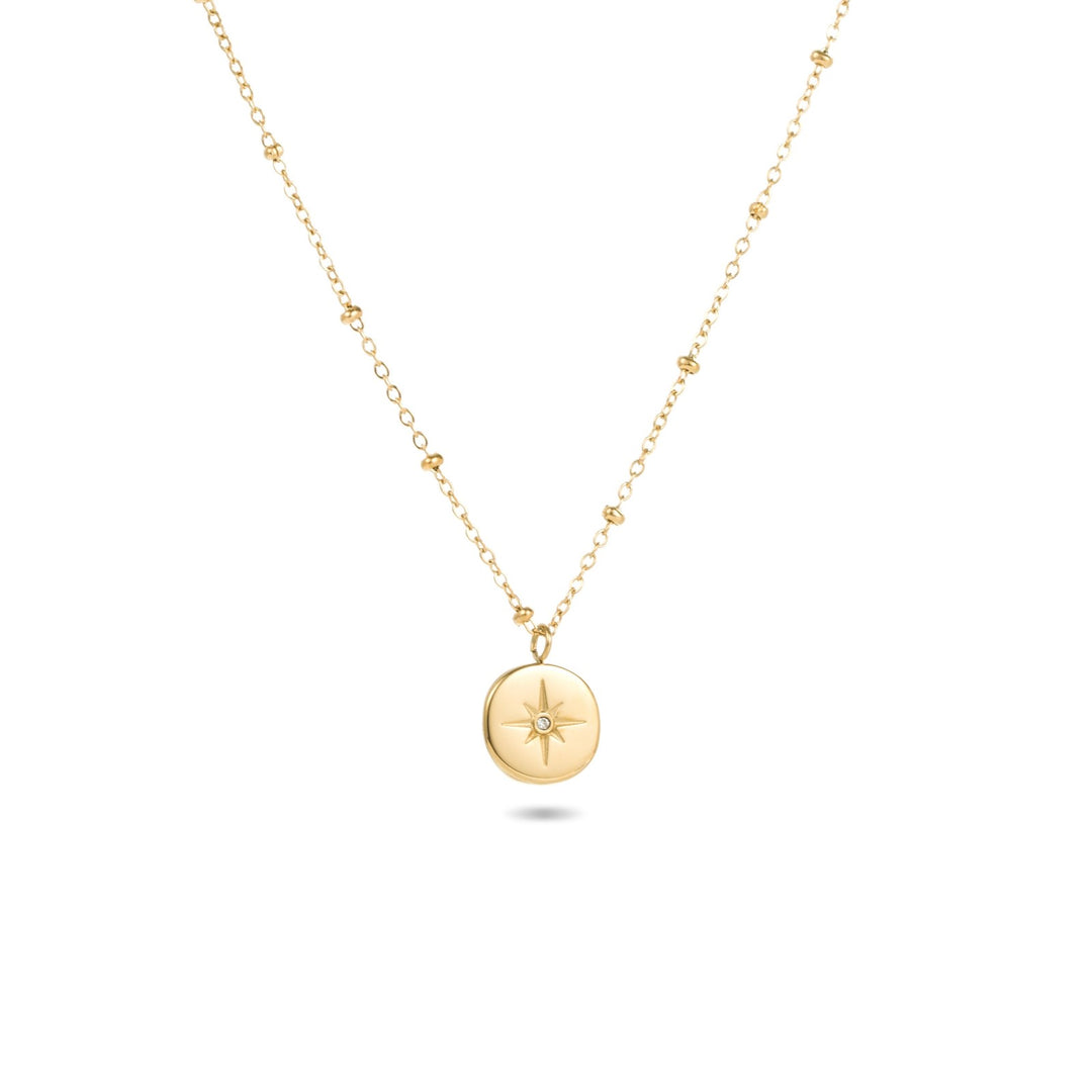 Collier doré en acier inoxydable avec pendentif étoile et petite perle – chaîne fine réglable