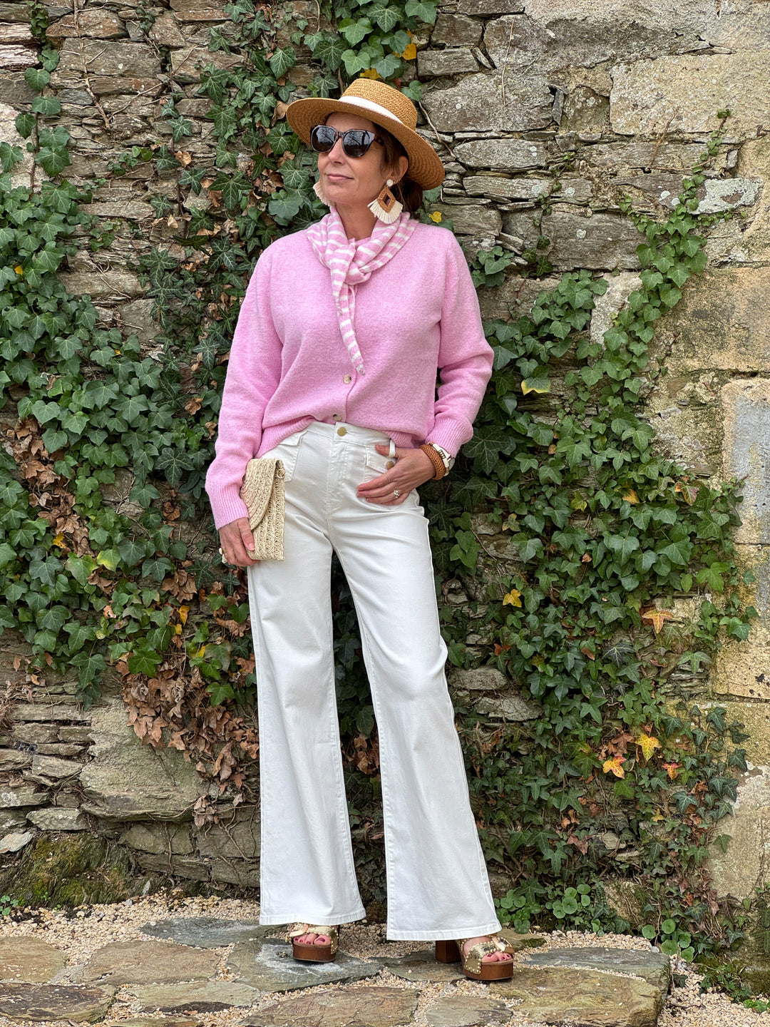 Jean blanc taille haute coupe droite avec poches plaquées à l’avant La Petite Étoile