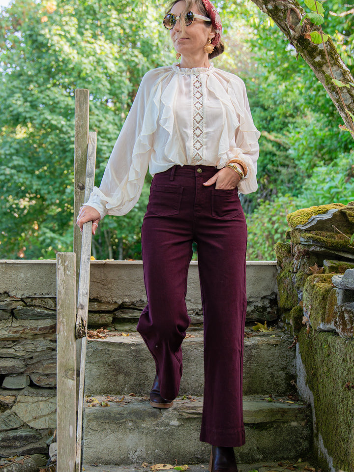 Look automne avec jean bordeaux Oraije modèle Gasparette femme