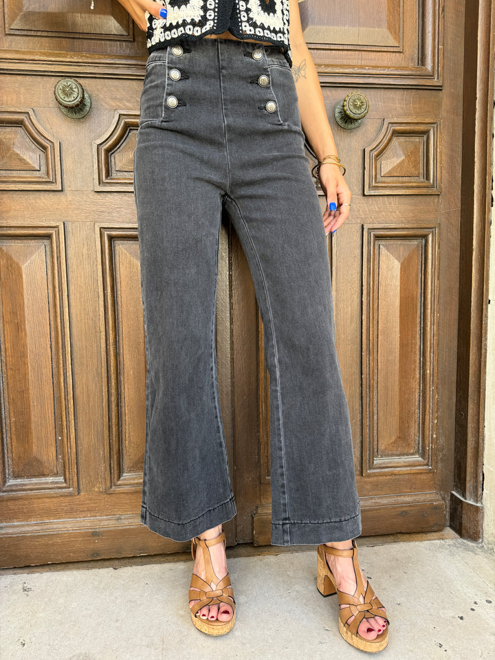 Jean denim gris à pont VICTORINE Oraije