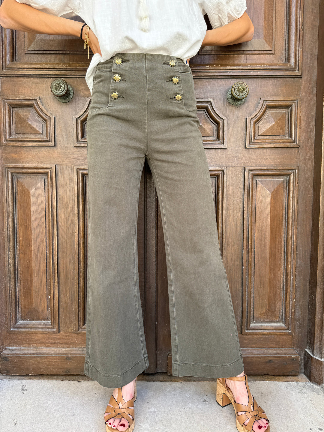 Jean denim kaki à pont VICTORINE Oraije