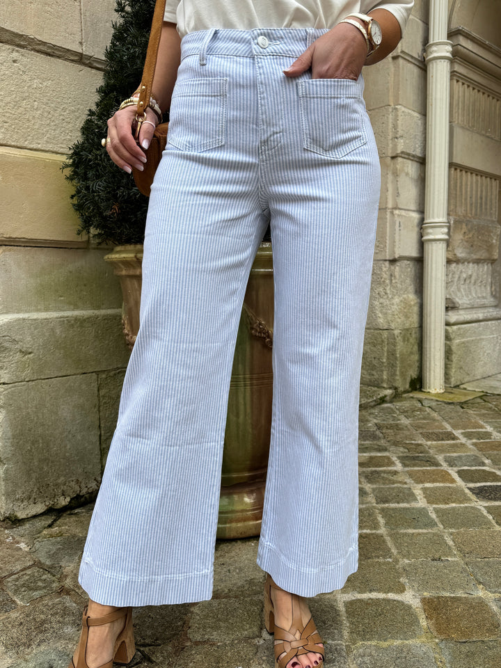 Jean denim rayé bleu ciel et blanc GASPARETTE Oraije