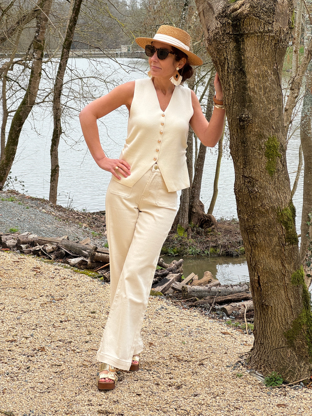 Jean couleur naturelle coupe flare avec poches plaquées à l’avant La Petite Étoile