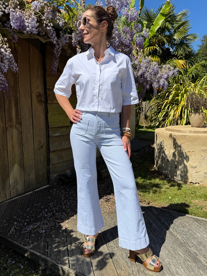 Jeans denim rayé blanc et ciel ELENETTE Oraije