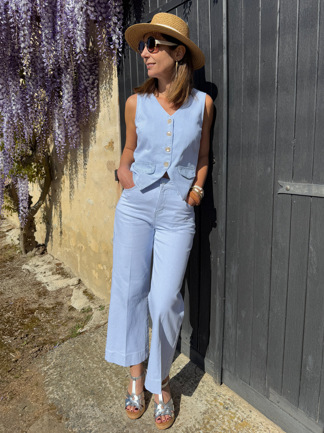 Jeans denim rayé bleu et blanc WINDY Oraije