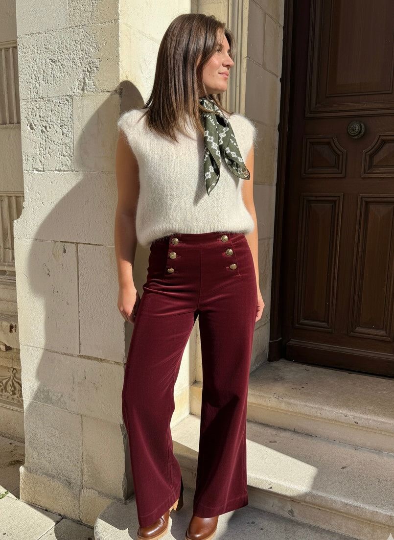 Pantalon velours à pont bordeaux VICTORINE Oraije