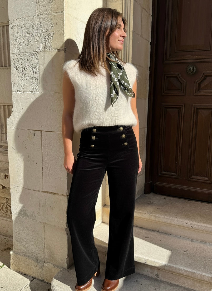 Pantalon velours à pont VICTORINE noir