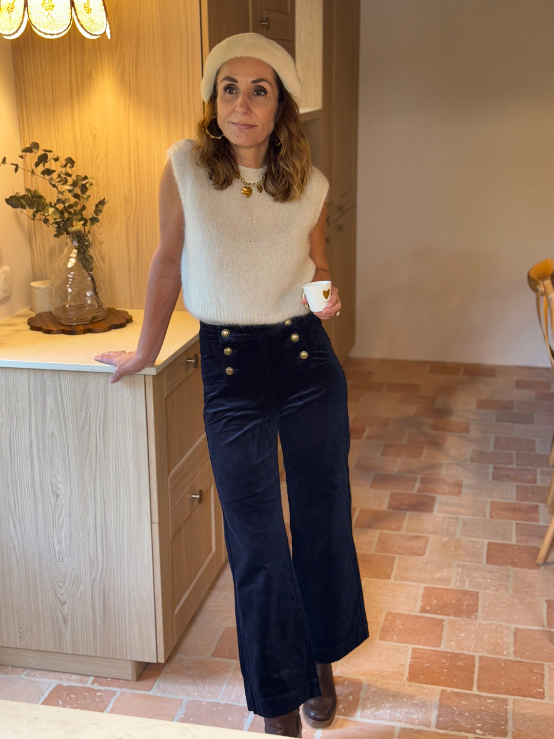 Pantalon velours marine à pont VICTORINE Oraije