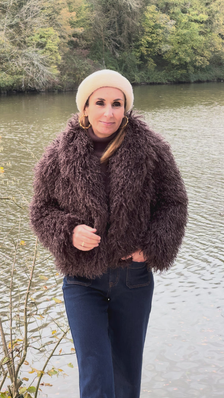 Manteau marron en fausse fourrure bouclettes DORINE