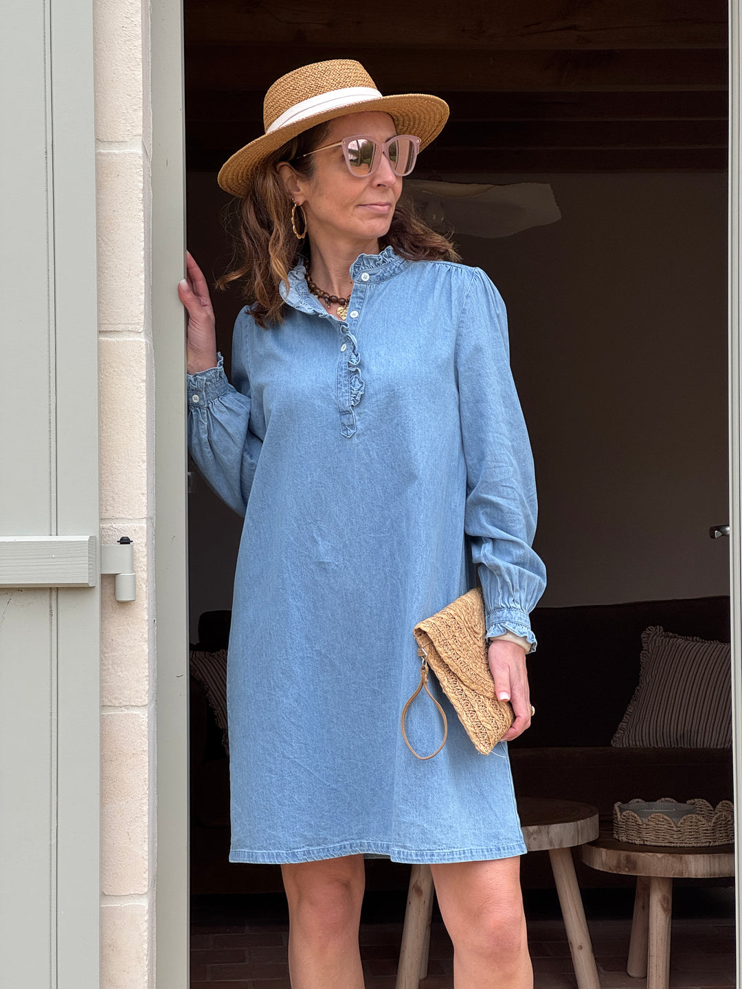 Long sleeve stone denim dress RAITY La Petite Etoile