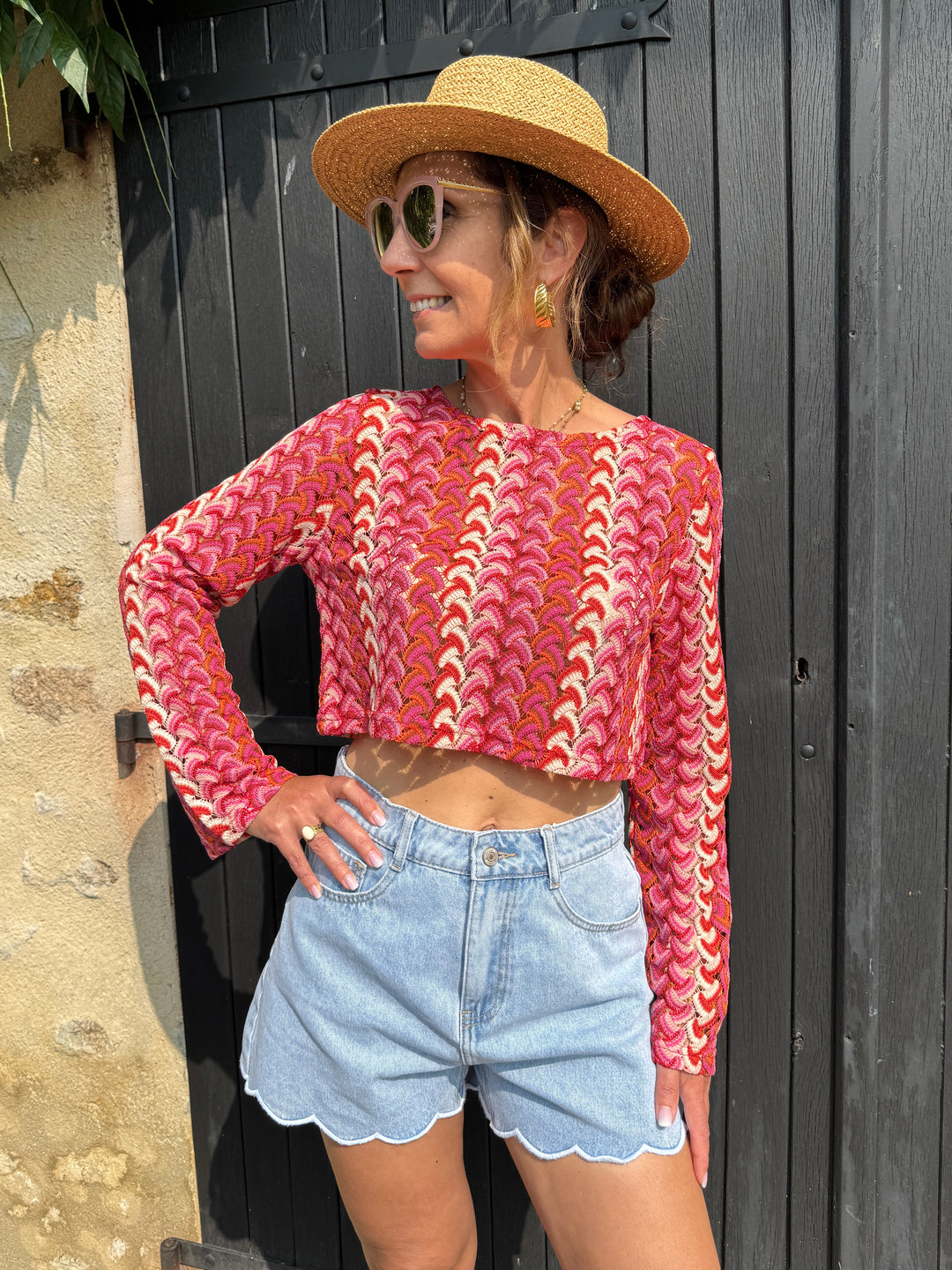 Short denim clair fleur Oraije